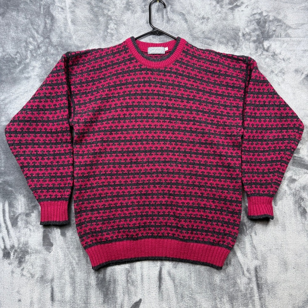Jack Taylor Sweater Mens L Pink Grey Geometric Knit Crewneck Vintage Style